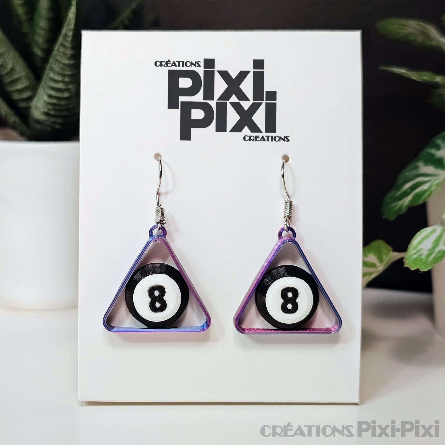 Boucles d'oreilles ✨ Boule-(8)- Tricolore Satiné Bleu/Rose/Gris